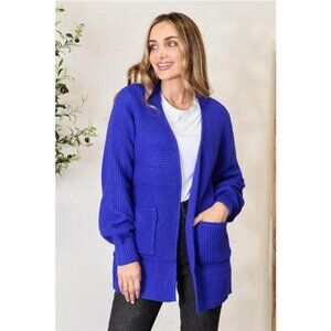 Zenana Full Size Waffle-Knit Open Front Cardigan